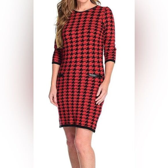 Gramercy 22 Knit 3/4 Sleeve Faux Leather Trimmed Zip Back Shift Dress sz 3X - Picture 1 of 7